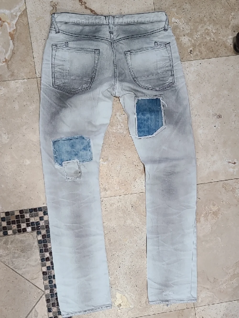 PRPS Men’s Light Wash Jeans with Blue Patchwork